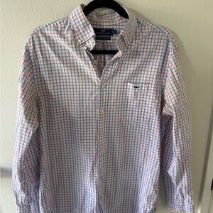 Vineyard Vines Men's Casual Pink and Blue Plaid Shirt